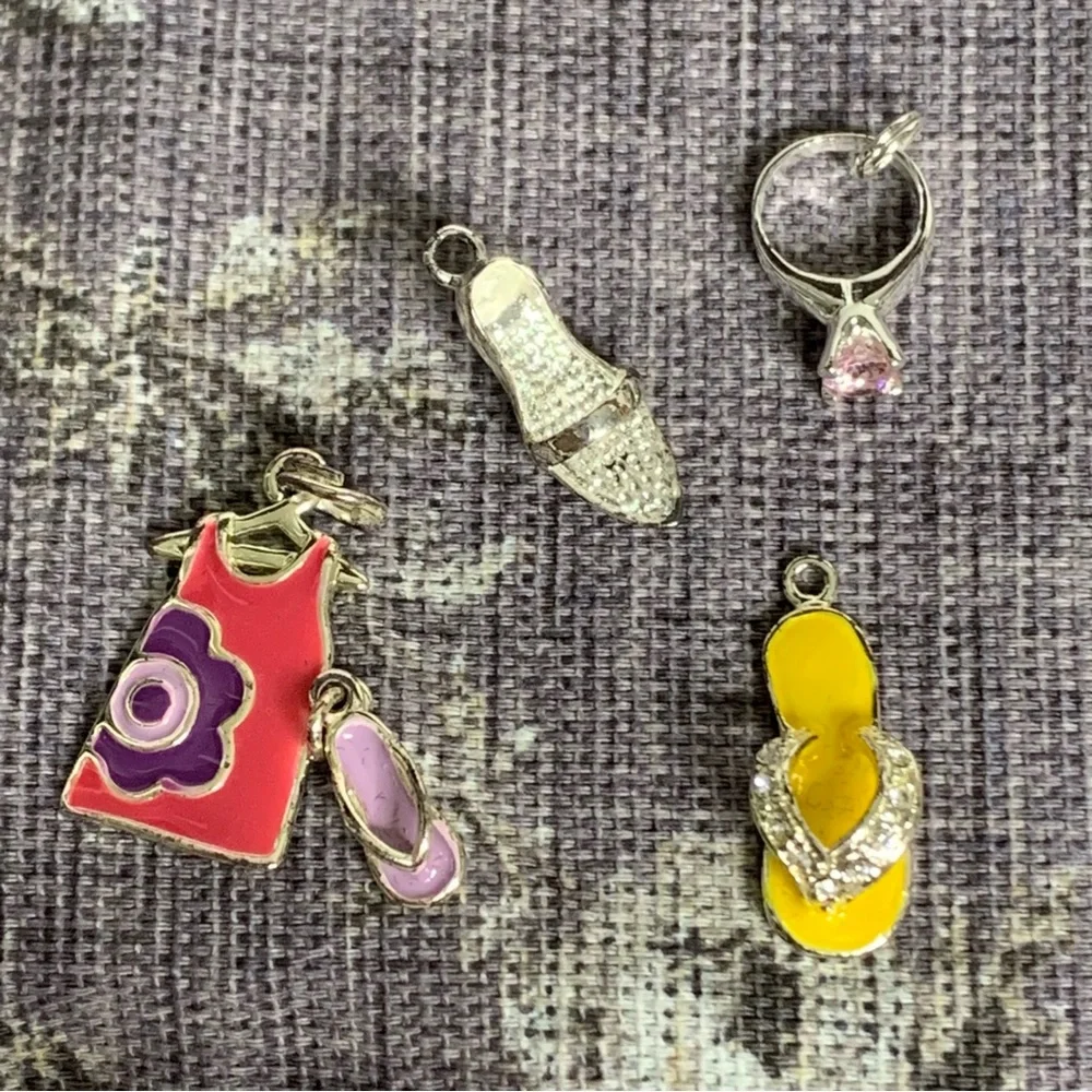 Set of 4 Enameled Flip Flop High Heel Summer Theme Charms for Bracelet